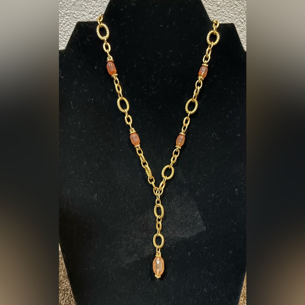 Modern gold tone Napier pink drop chain necklace